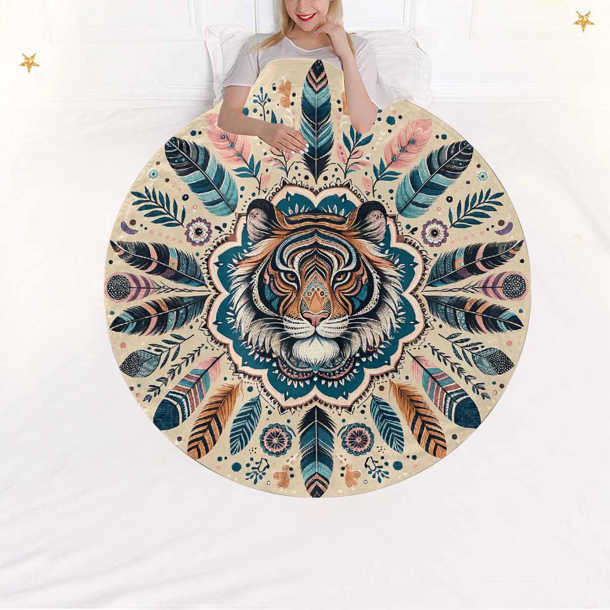 Mandella_Tiger_Awd35152  Circular Micro Fleece Blanket 60"