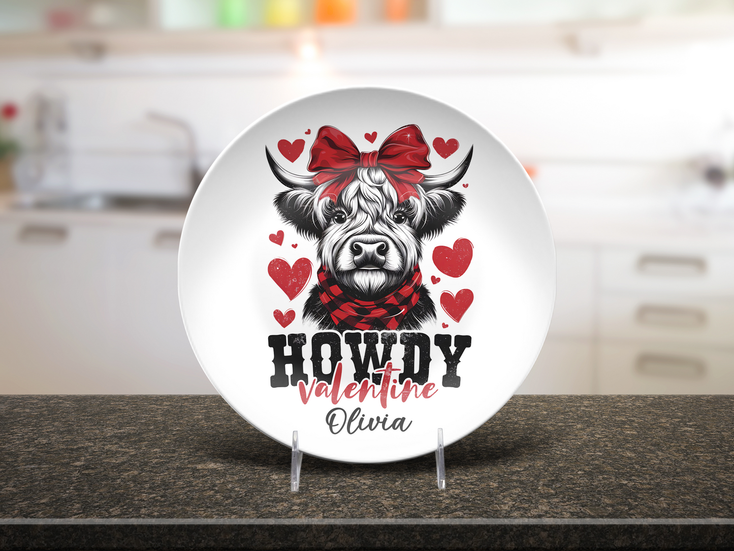 Highland Cow Valentines Plate, Personalized Cow Plate Gift, Valentine Dining Decor, Cute Holiday Dinnerware, Unique Cow Kitchenware