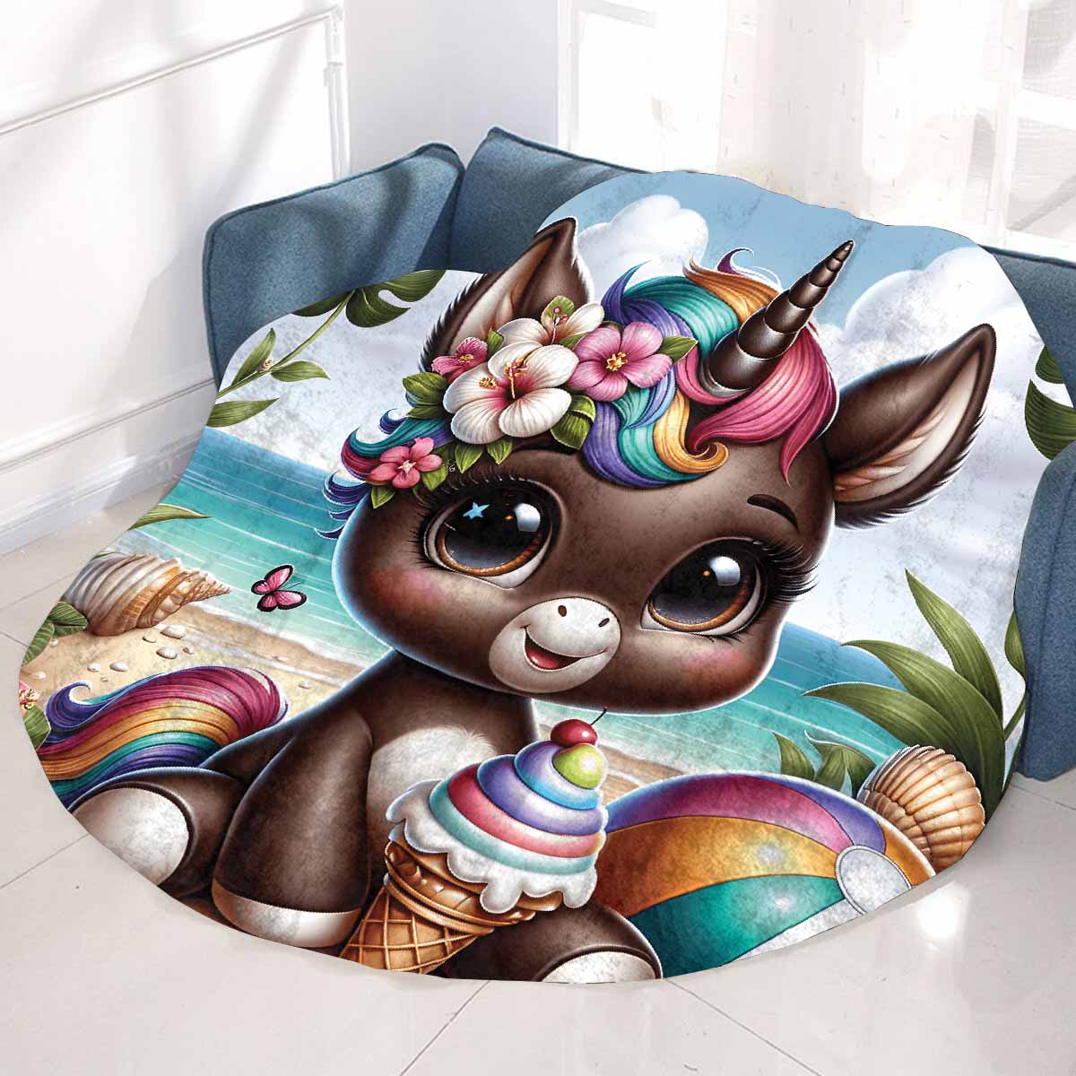 Unicorn_Awd35131  Circular Micro Fleece Blanket 60"