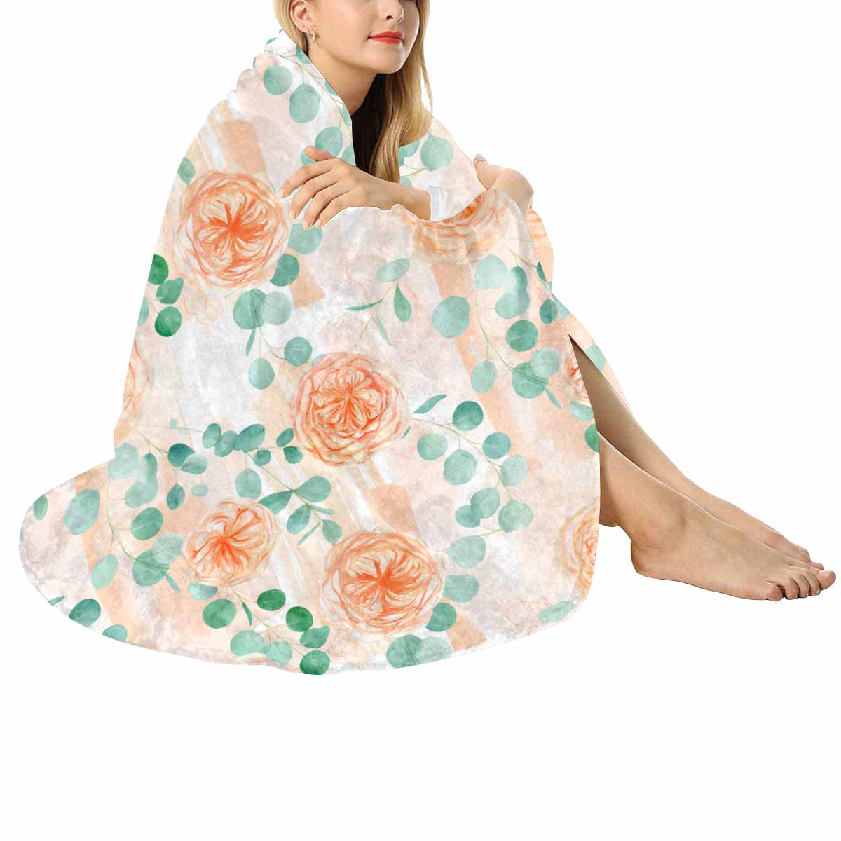 Roses and Eucalyptus new  Circular Micro Fleece Blanket 60"