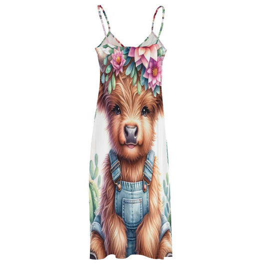 Highland Cow Spaghetti Strap Ankle-Length Dress Long dress