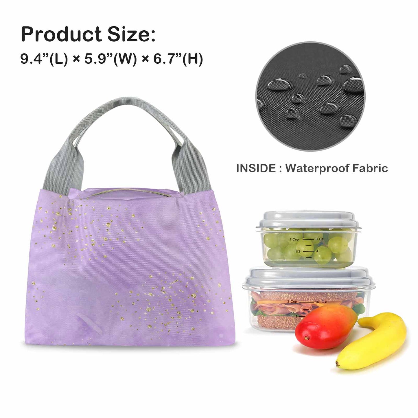 Purple  Portable Lunch Bag-Grey Handle