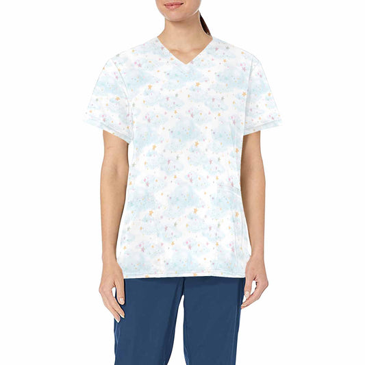 Cloud Stars   Women's V Neck Scrub Top Nurse Uniform with Deep Front Pockets