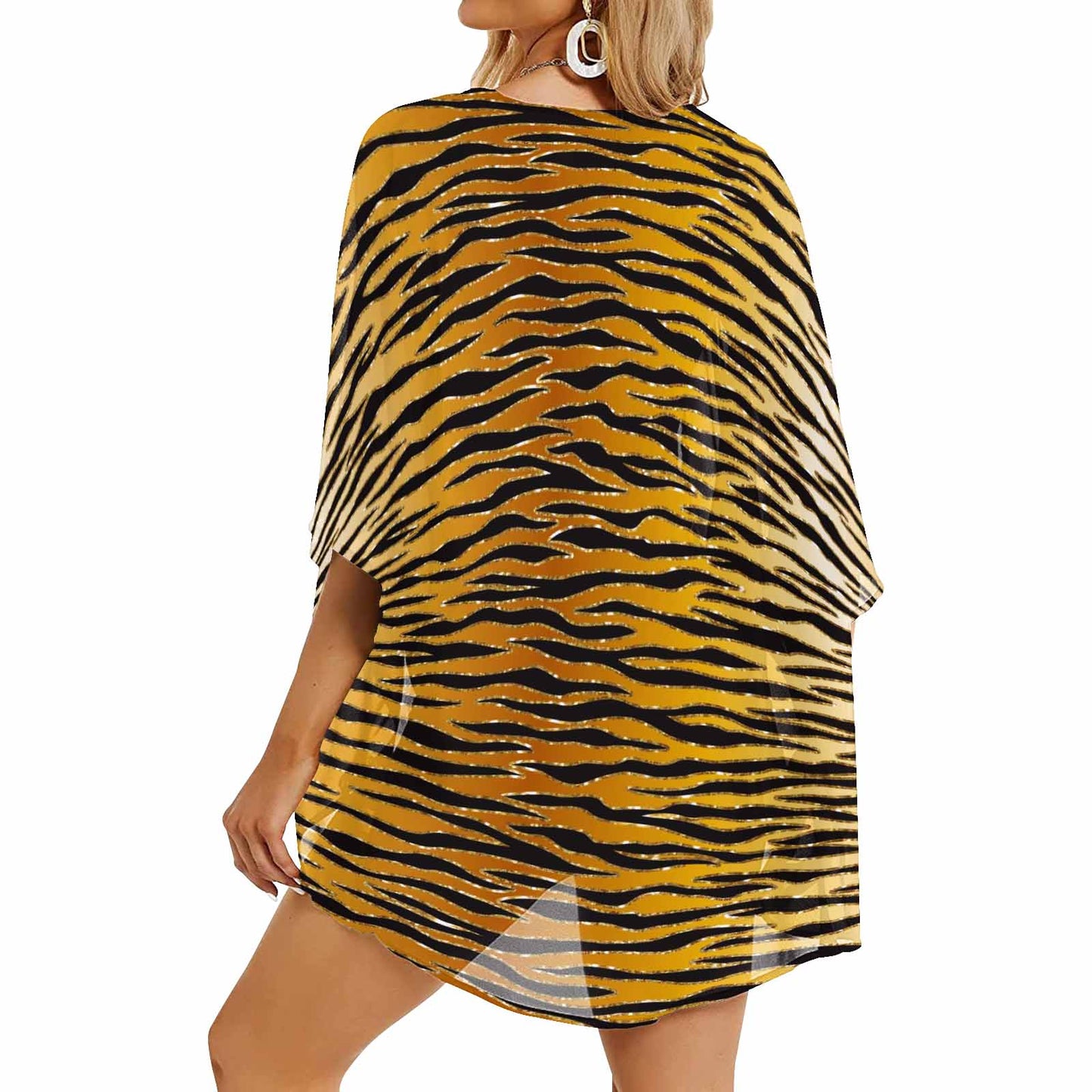 Glitter Gold Look Animal Print Women's Kimono Chiffon Cover Up