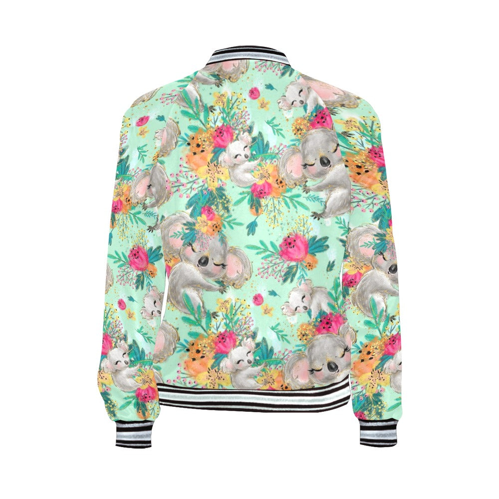 Australian Animals Koala Mint Bomber Jacket for Women