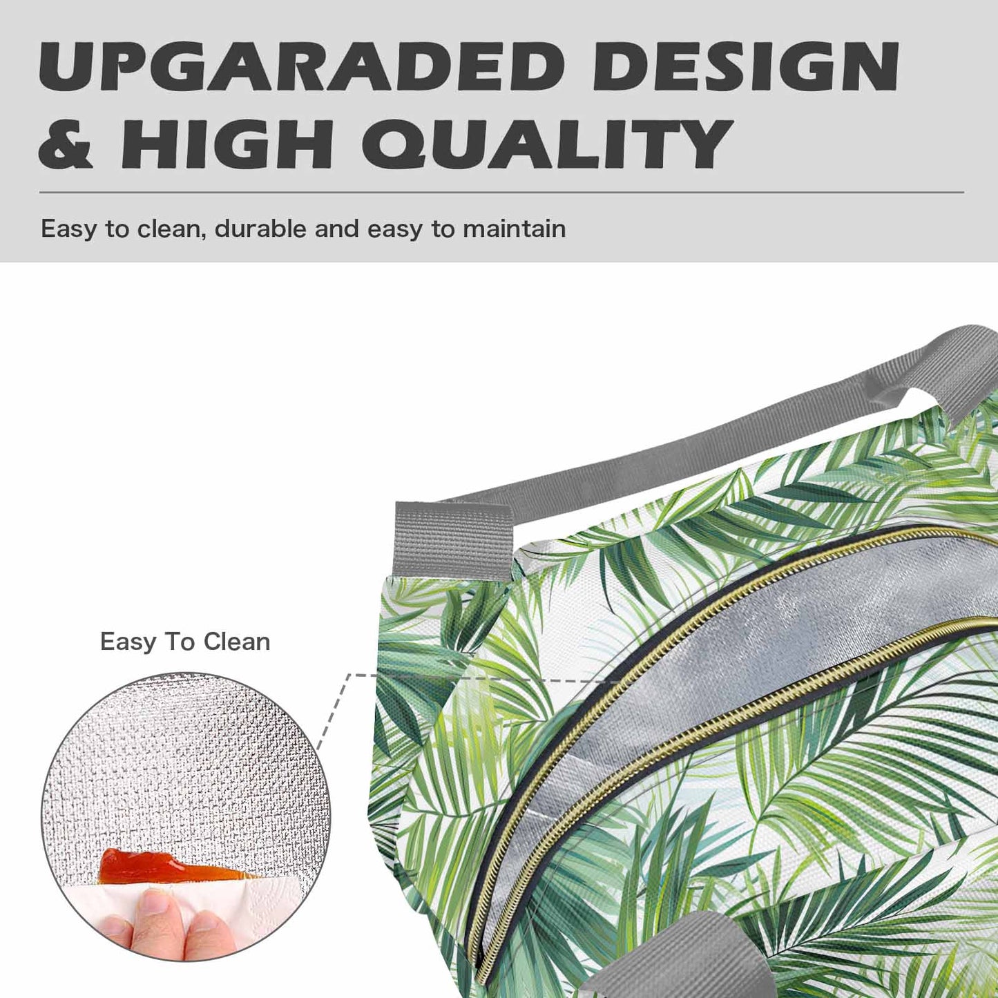 Green Palm Leaves  Portable Lunch Bag-Grey Handle