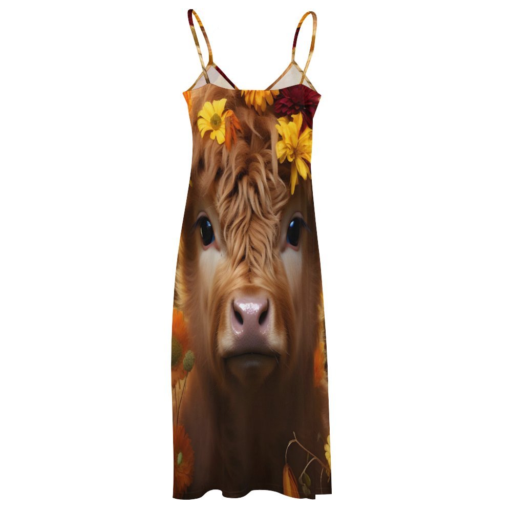 Highland Cow Spaghetti Strap Ankle-Length Dress Long dress