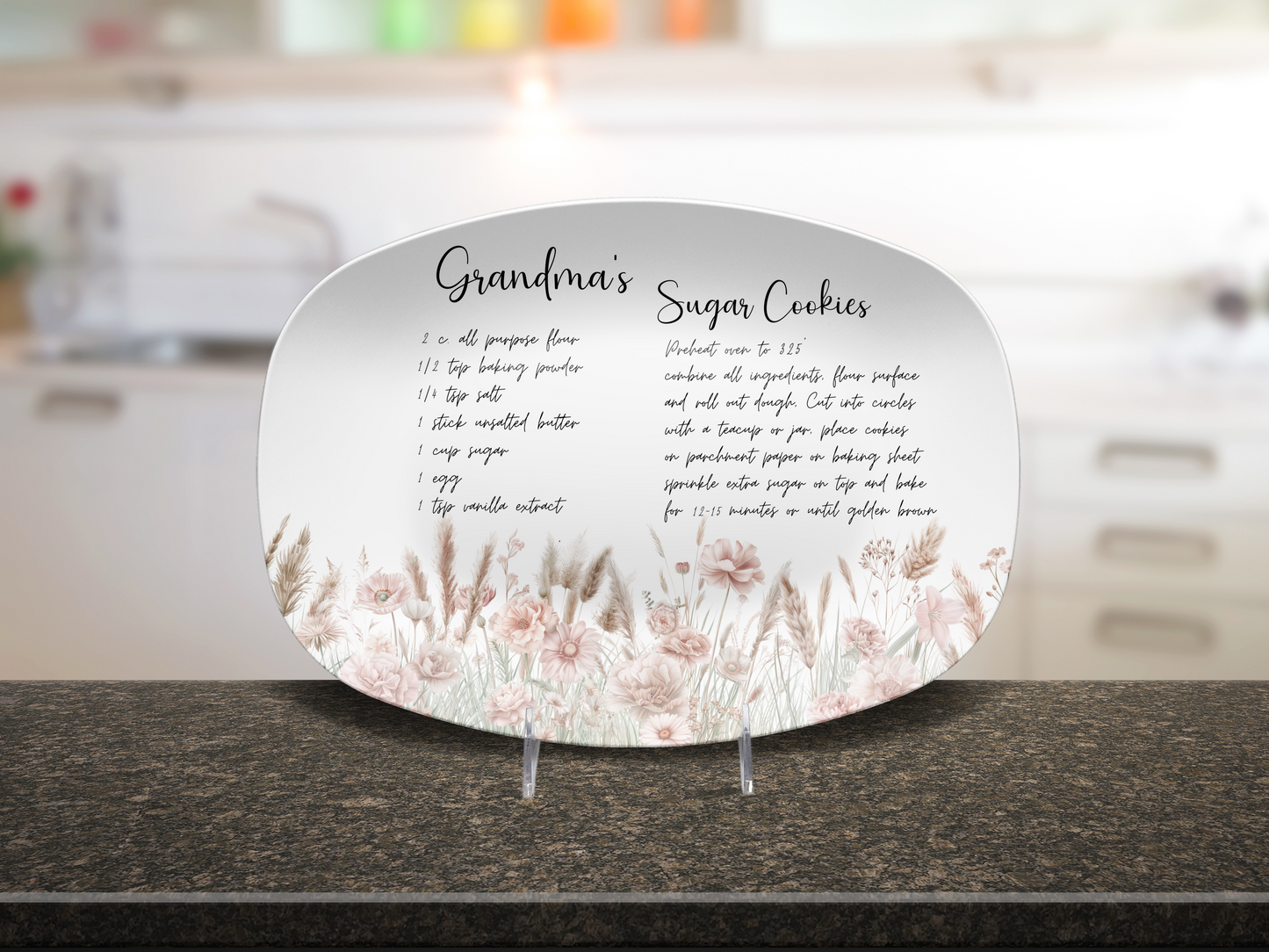 Personalised Wildflowers Handwritten Family Recipe Heirloom Plate/Platter