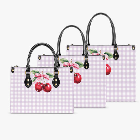 Women's Tote Bag - Rockabilly - Cherries Lilac Plaid