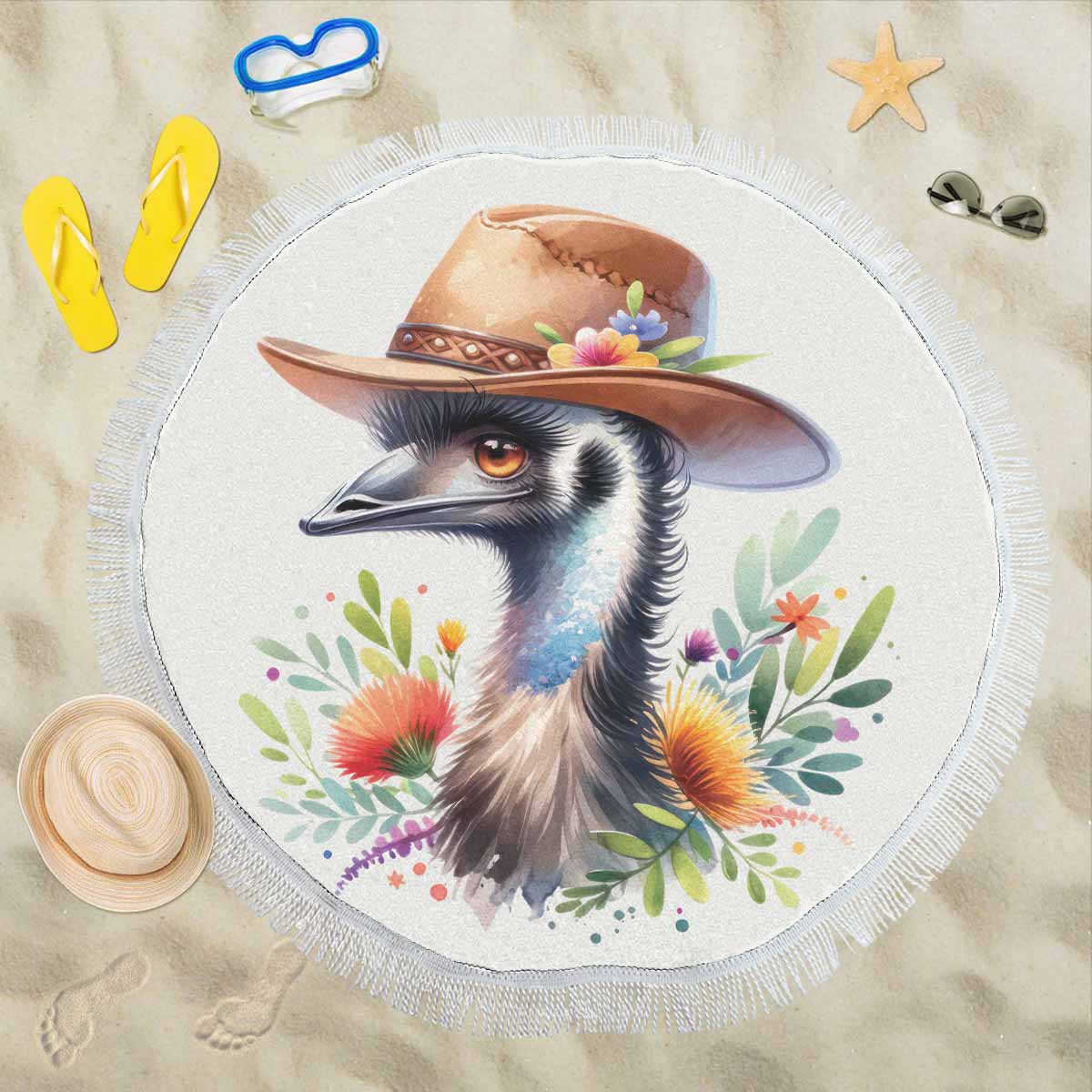 Australian Animals Emu Awd1322  Circular Beach Shawl 59"