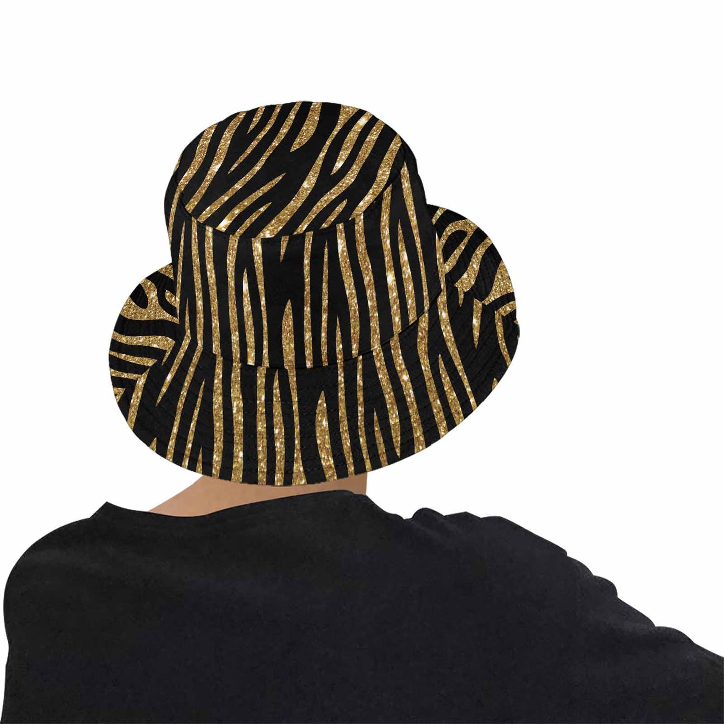 Black and Gold Glitter Leopard Print  Unisex Summer Single-Layer Bucket Hat