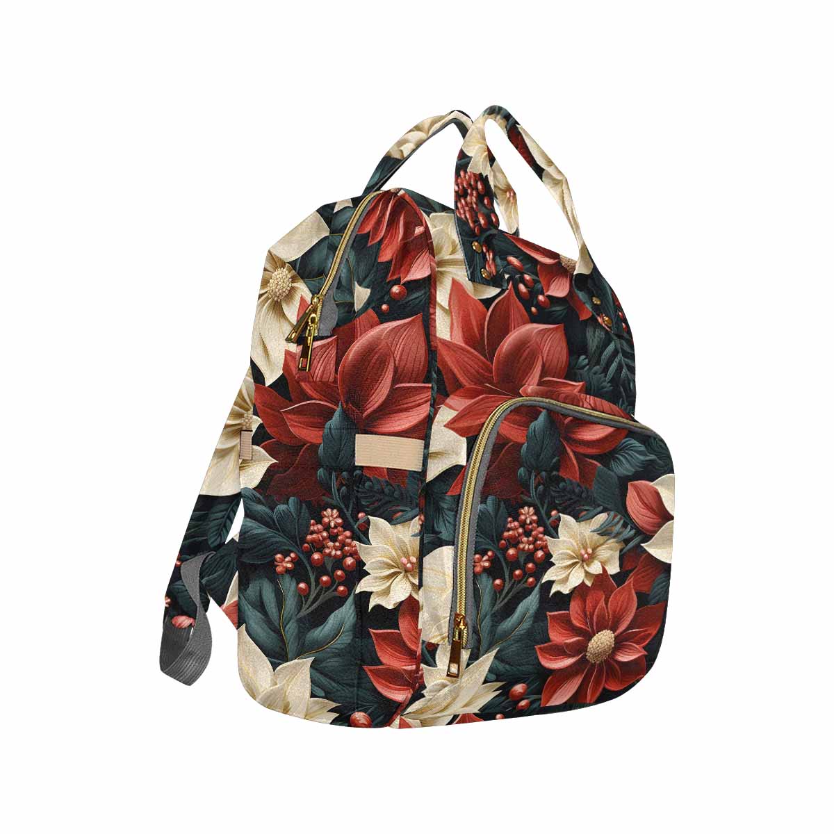 Red Poinsettia Diaper Bag Backpack