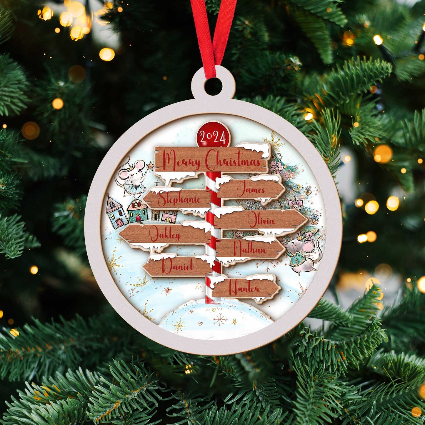 Layered Wooden Personalised North Pole Christmas Ornament