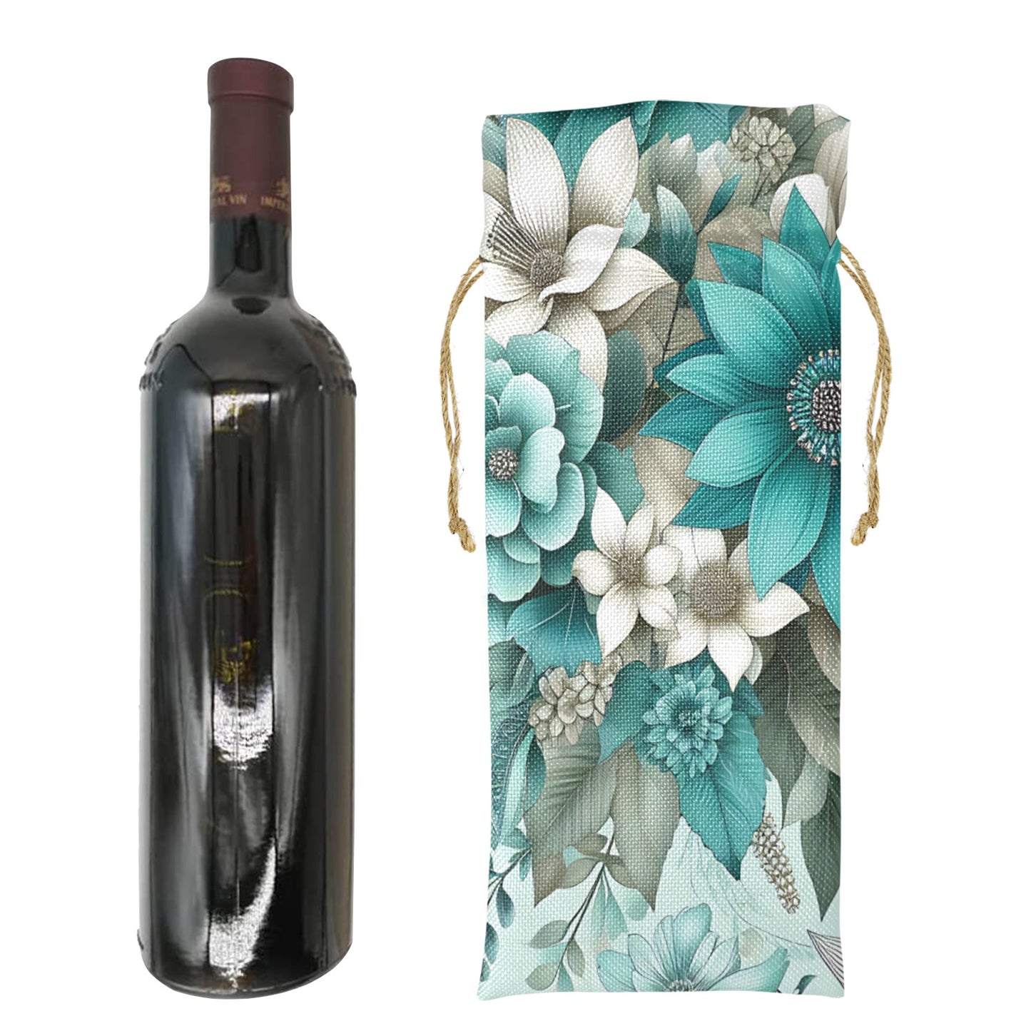 Green Floral awd440 Linen Wine Bottle Bag