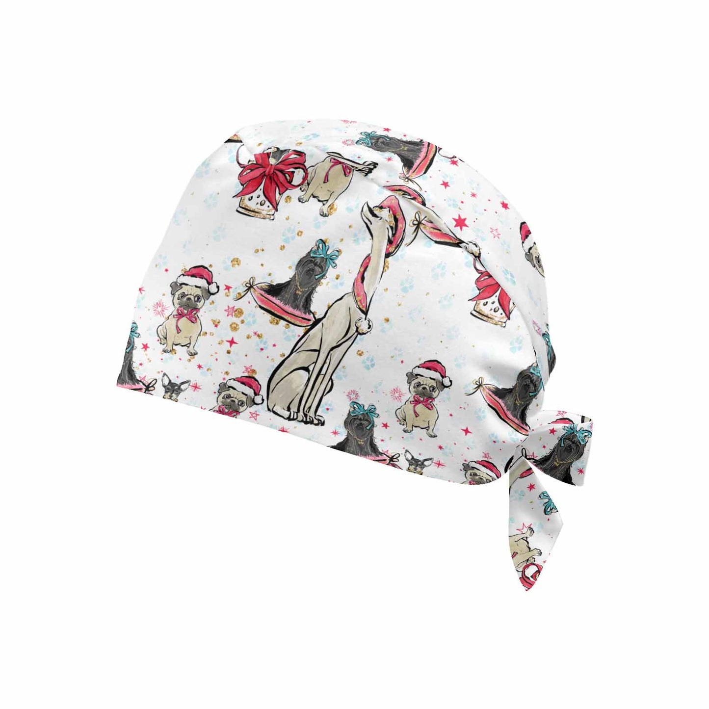 Nurse Scrub Cap Doggie Christmas White  Scrub Cap