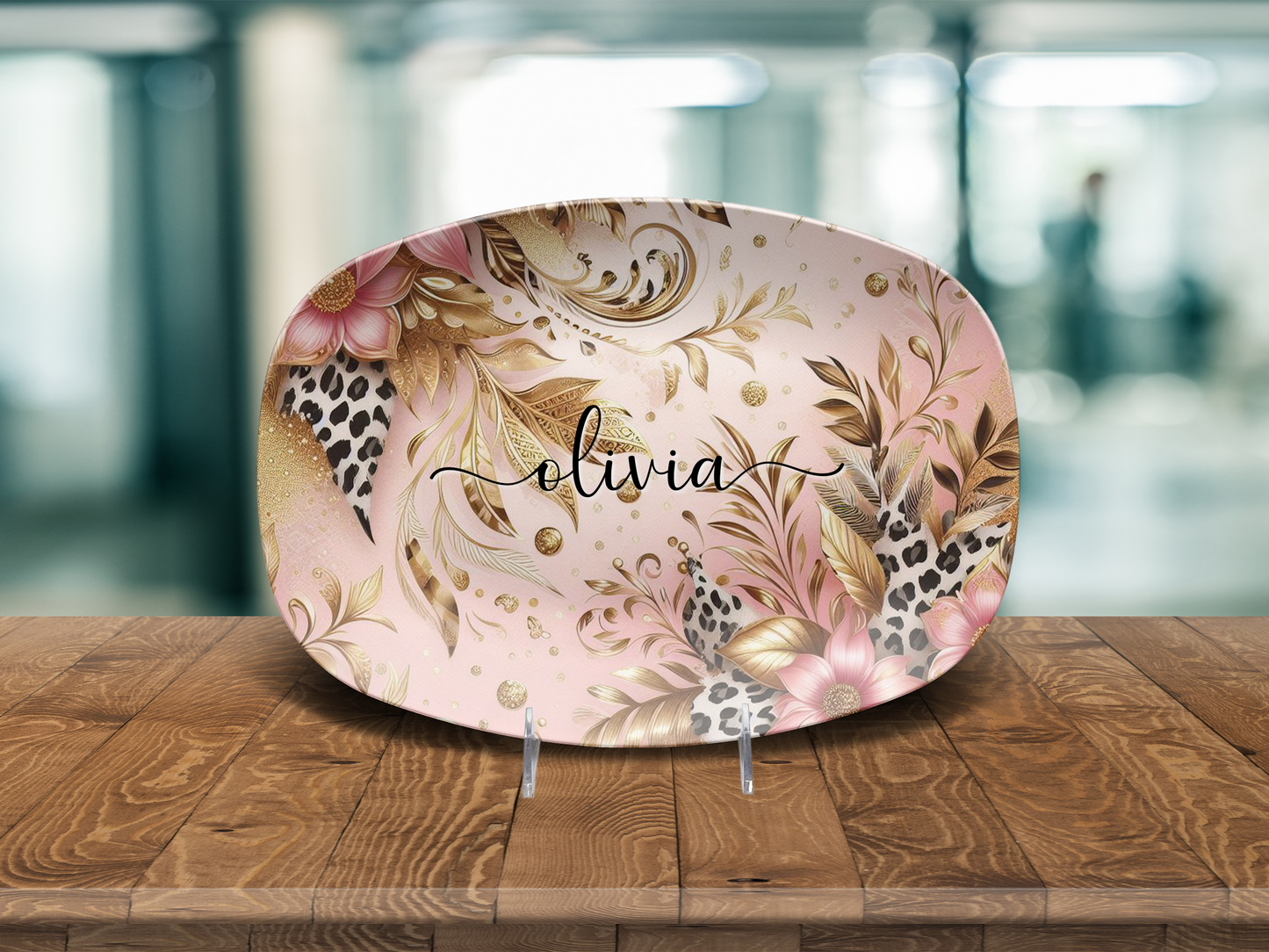 Personalised Luxury Pink and Gold Print Plate/Platter