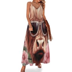 Highland Cow Spaghetti Strap Ankle-Length Dress Long dress