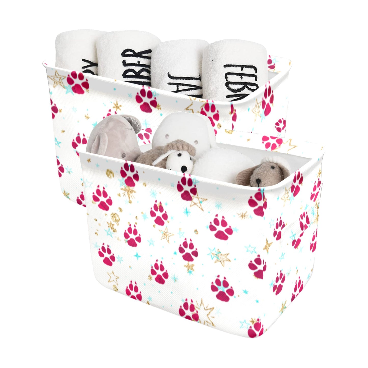 Dog Paws Red Fabric Storage Basket