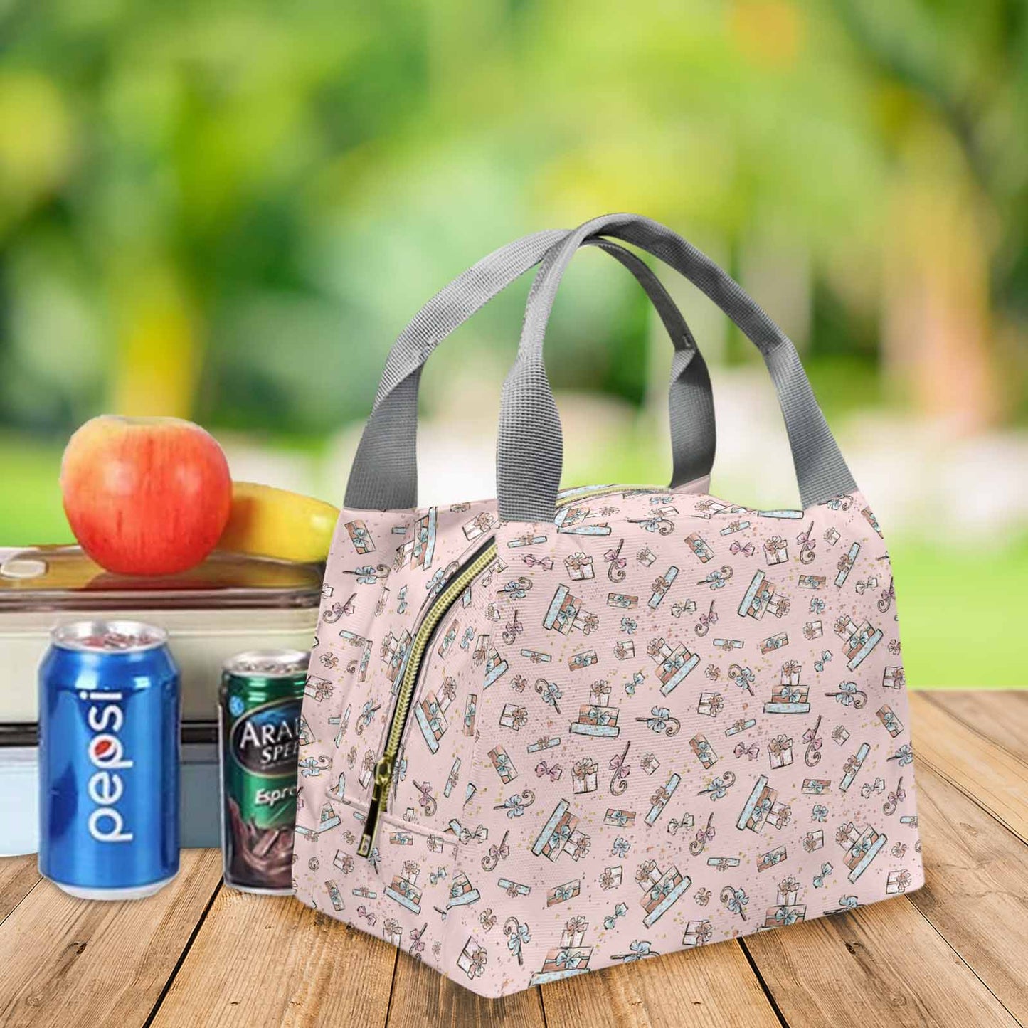 Christmas Presents Portable Lunch Bag-Grey Handle