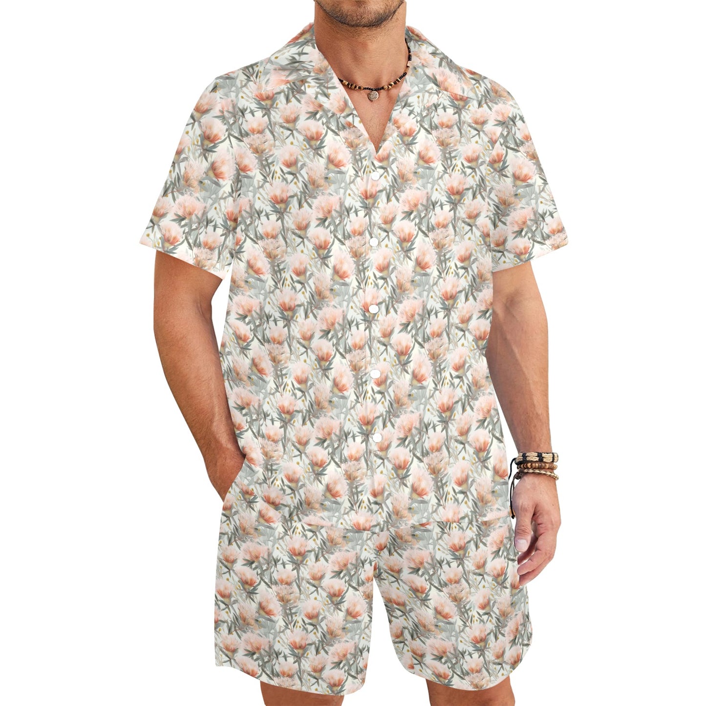 Men's Shirt & Shorts Set Australian Floral Men's Shirt and Shorts Outfit (Set26)