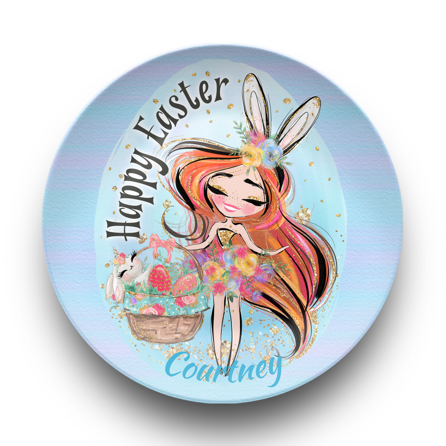 Easter Girl and Bunnies Personalised Plate