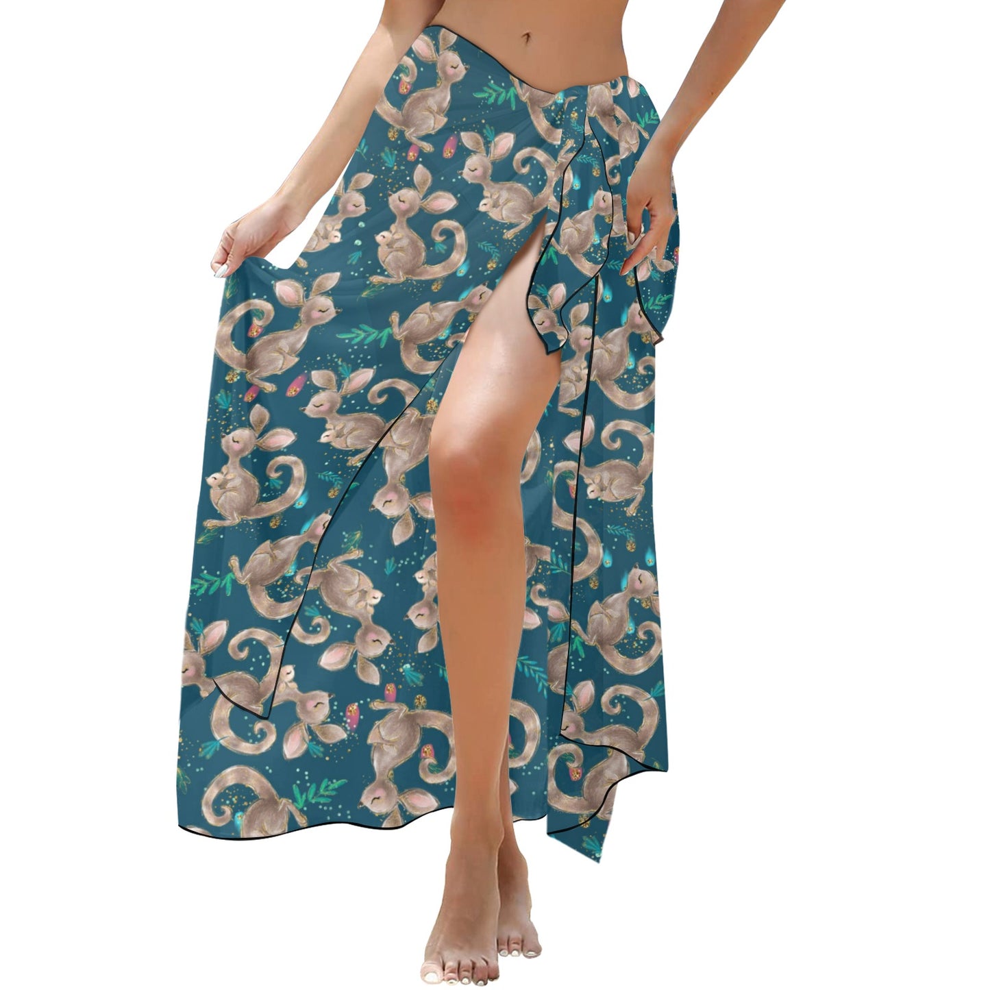 Australian Animals Kangaroo Green Long Beach Sarong Wrap