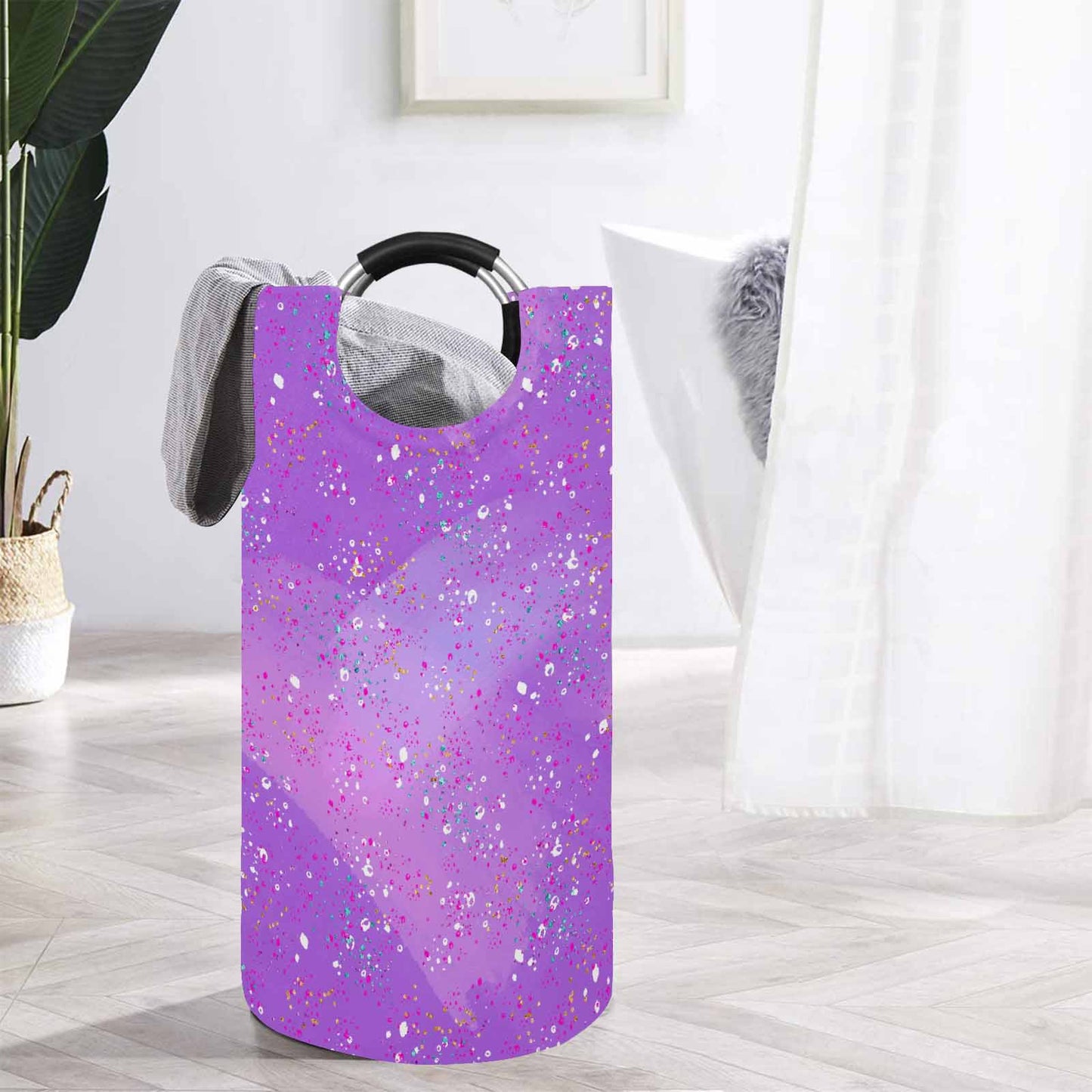 Purple Splash  Round Laundry Basket