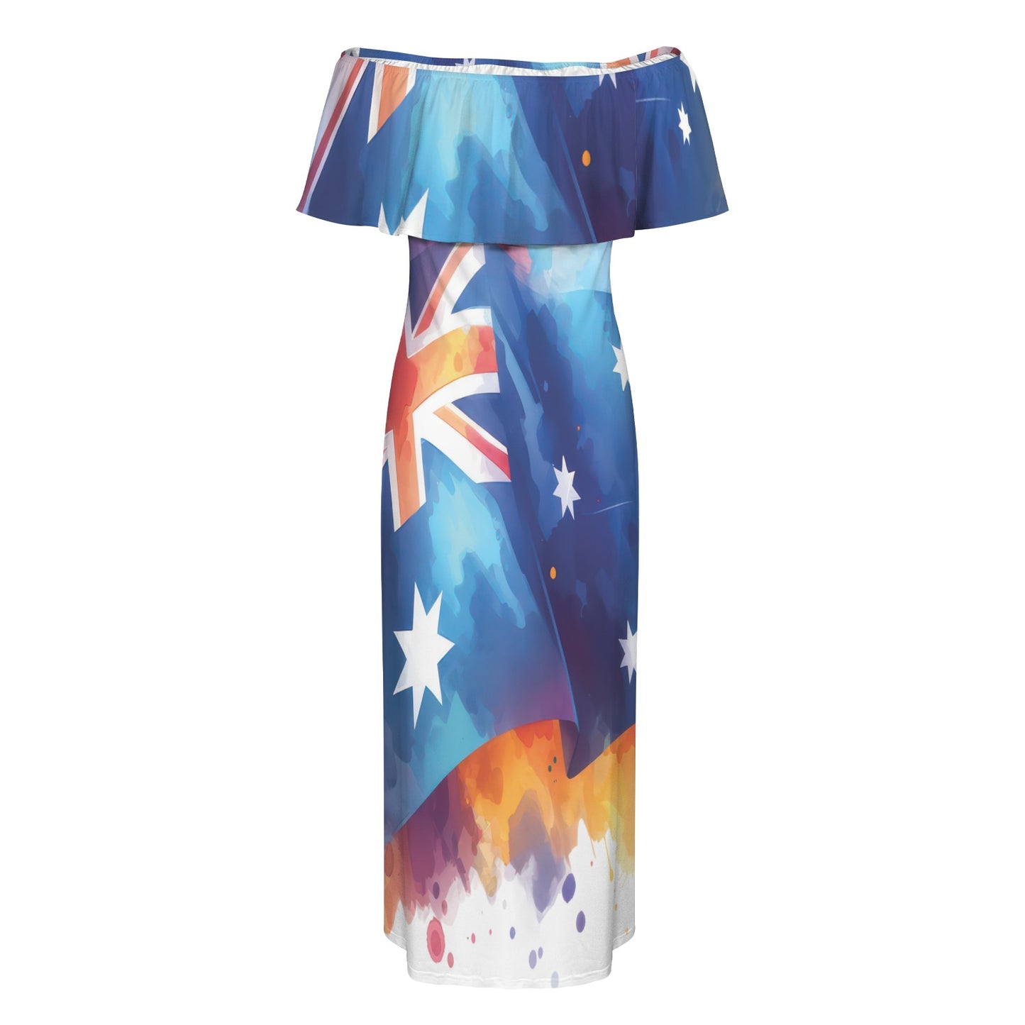 Australian Flag awd1337 Women's Off Shoulder Ruffle Boat Neck Dress (Model D71)