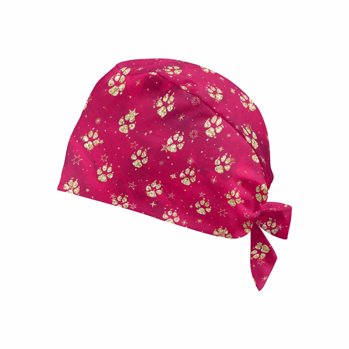 Nurse Scrub Cap Doggie Paw Prints Red  Scrub Cap