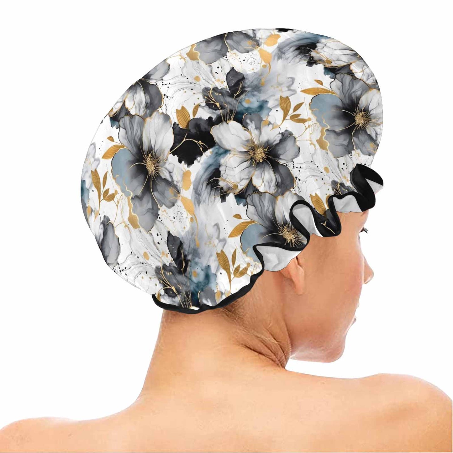 Black White and Gold  Shower Cap