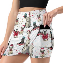 Doggie Christmas A-Line Skirt with Pocket Light proof trouser skirt