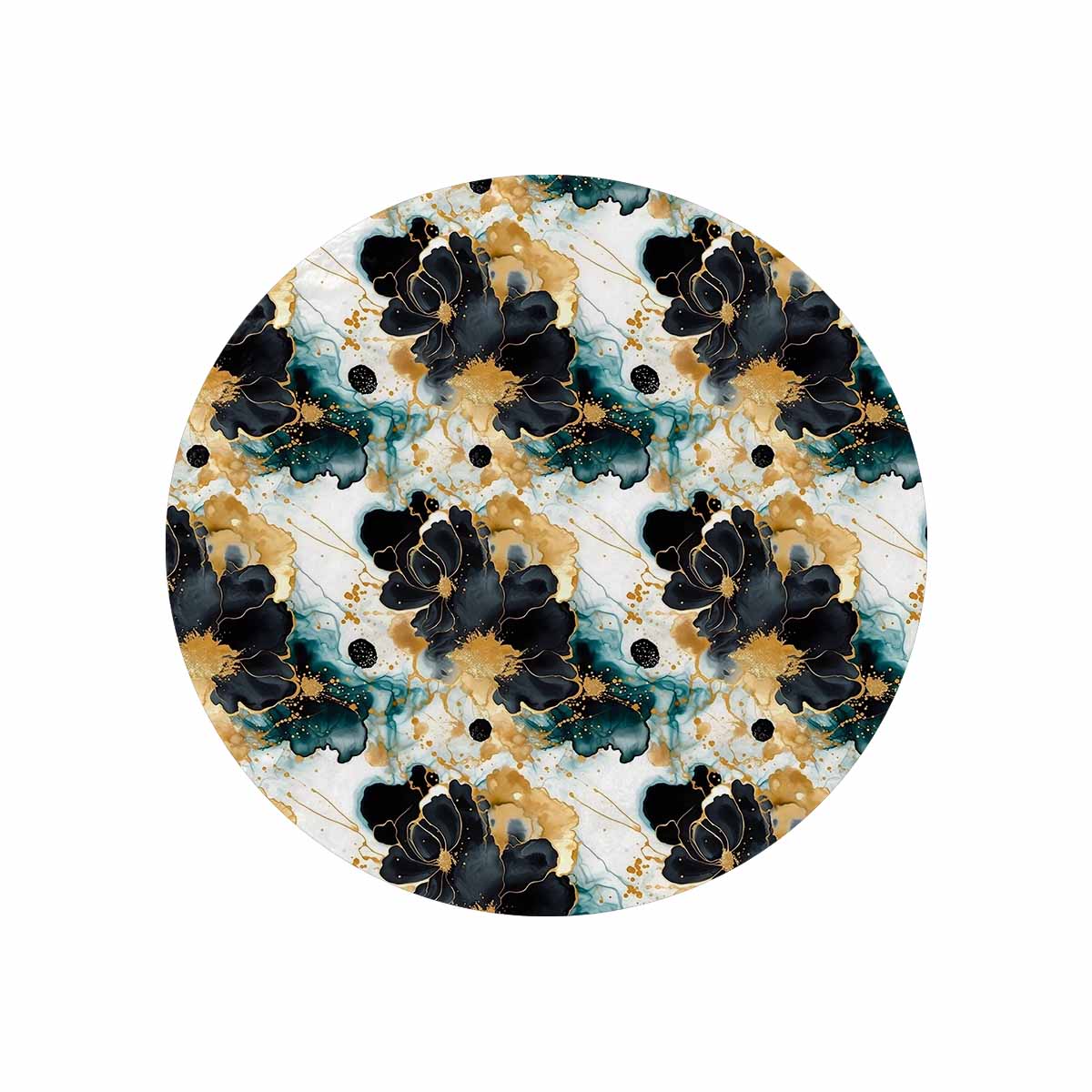 Black Gold & Green Ink Floral  Circular Micro Fleece Blanket 60"