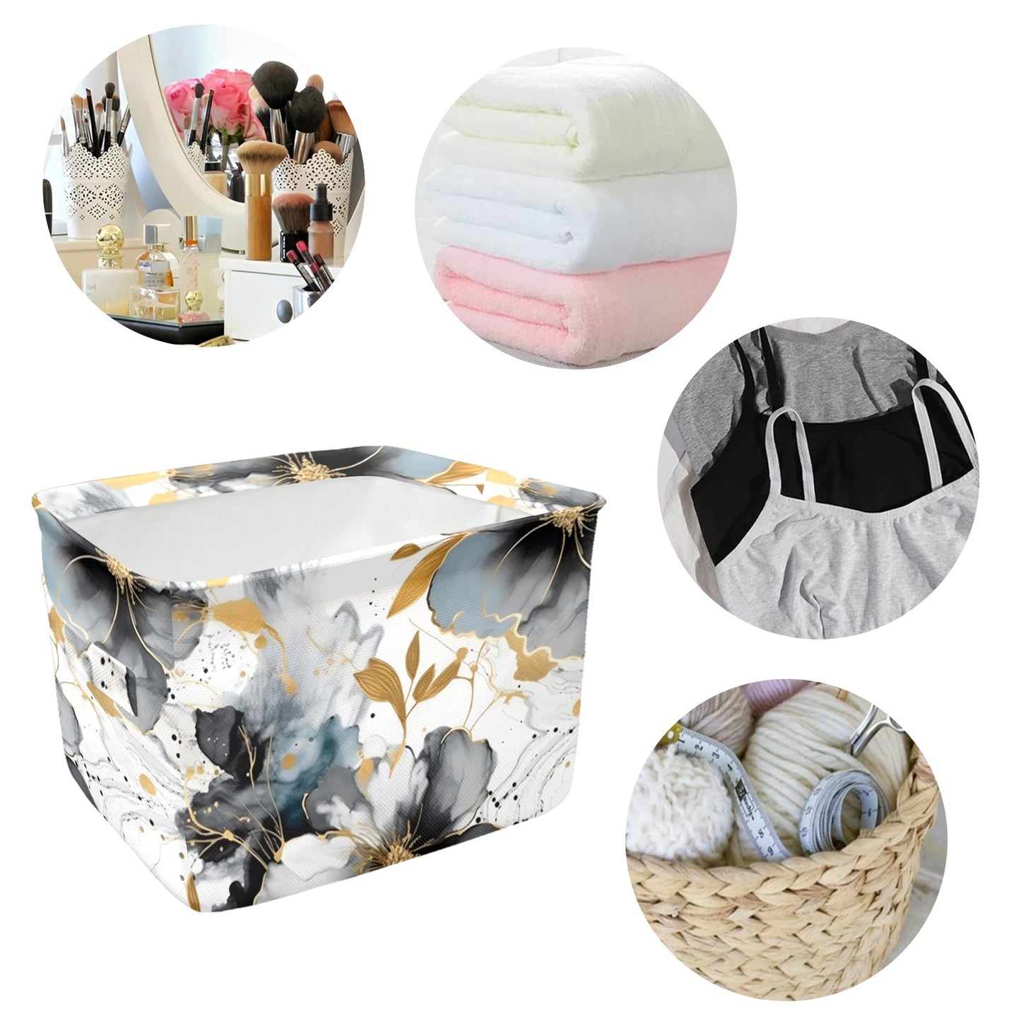 Black White and Gold Fabric Storage Basket