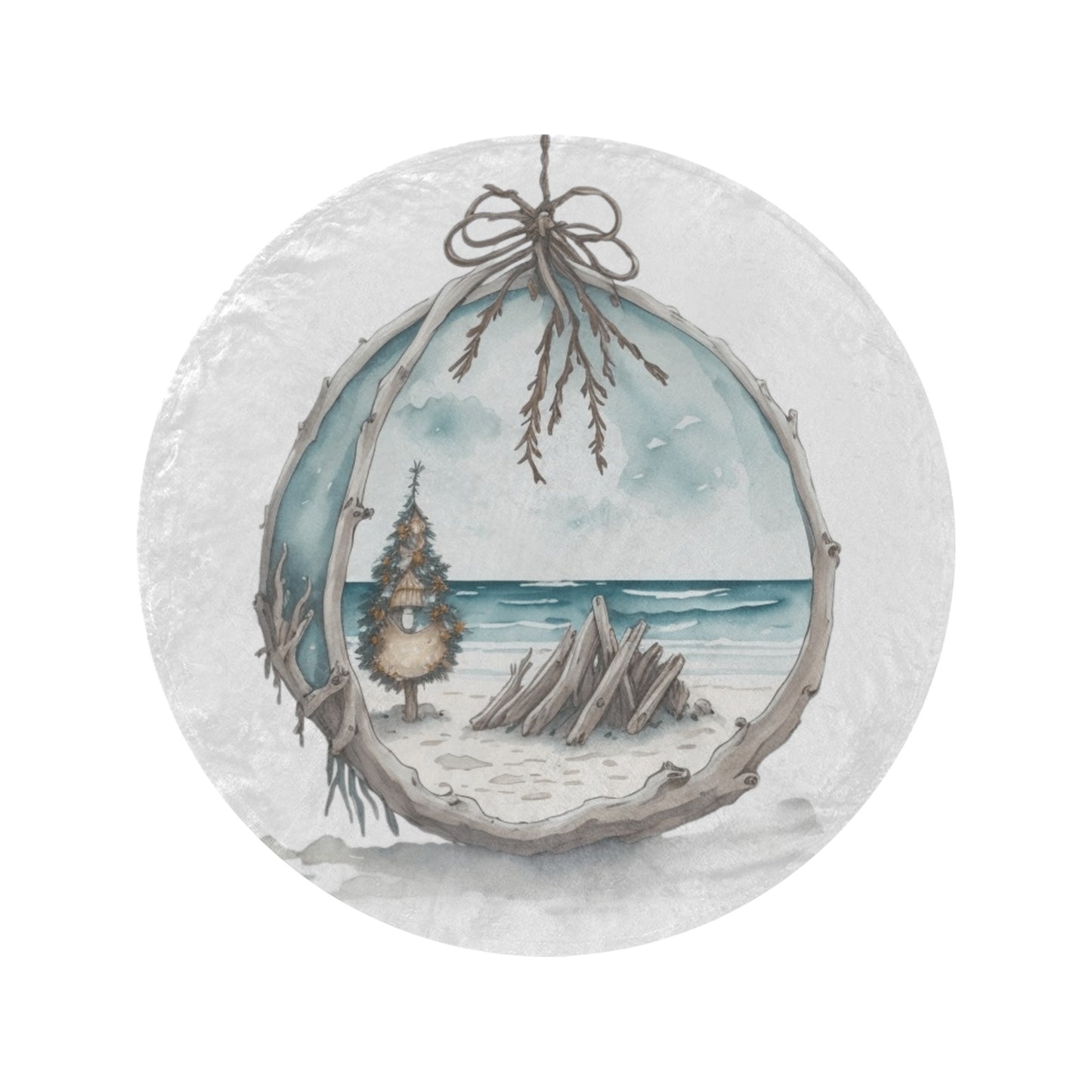 Beach Christmas Bauble Circular Micro Fleece Blanket