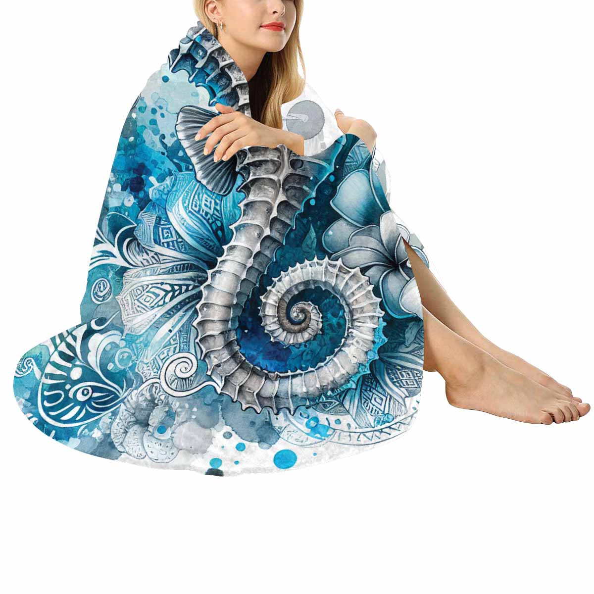 Sea_Animals_Seahorse_Awd351103  Circular Micro Fleece Blanket 60"