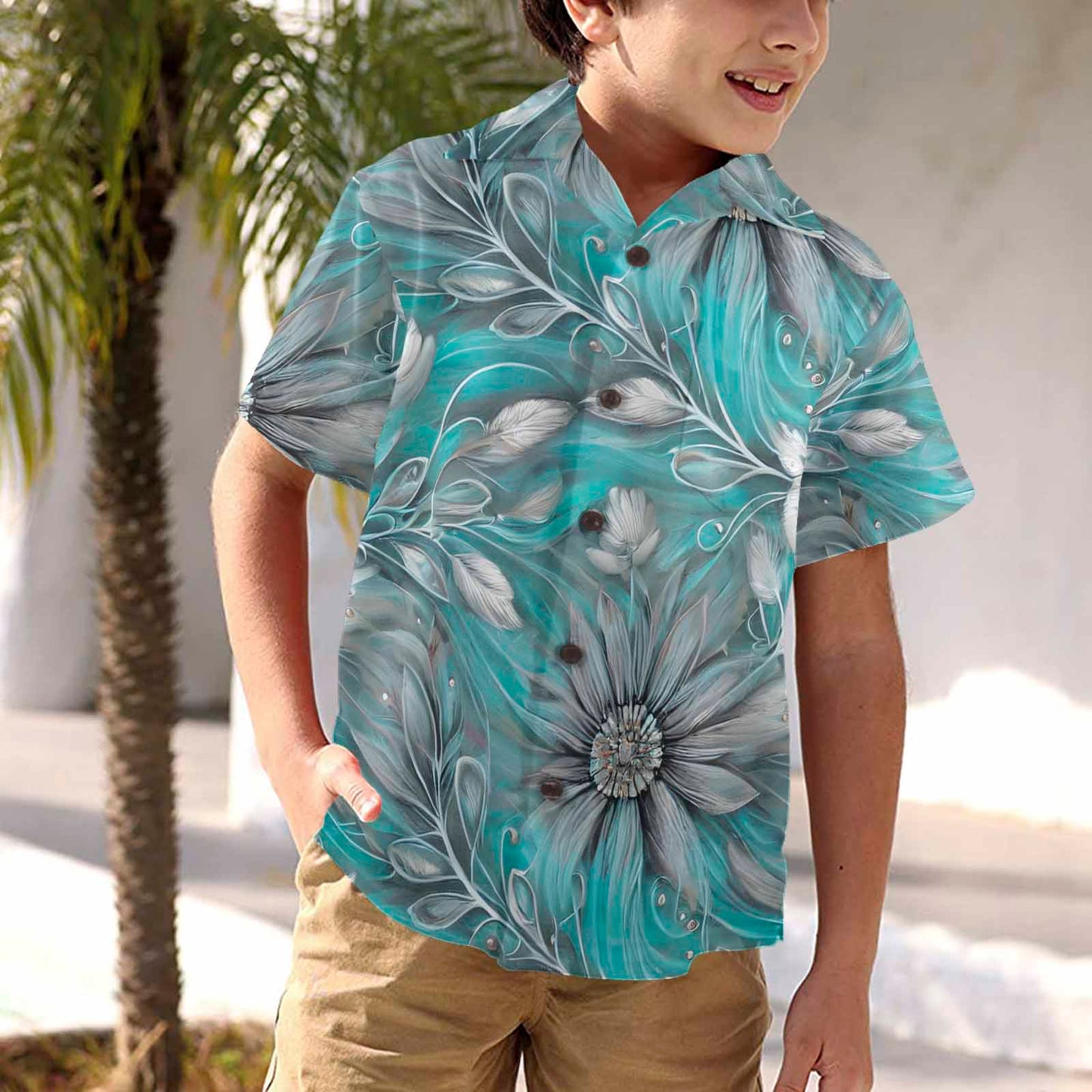 Green Elegant Floral 50  Little Boys Hawaiian Shirt