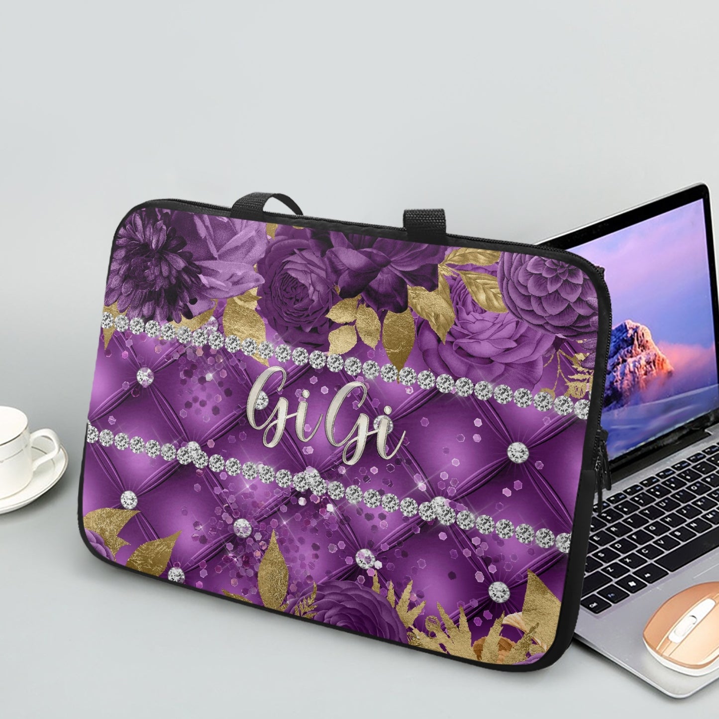 Laptop Sleeve with handles - Purple Floral - GiGi