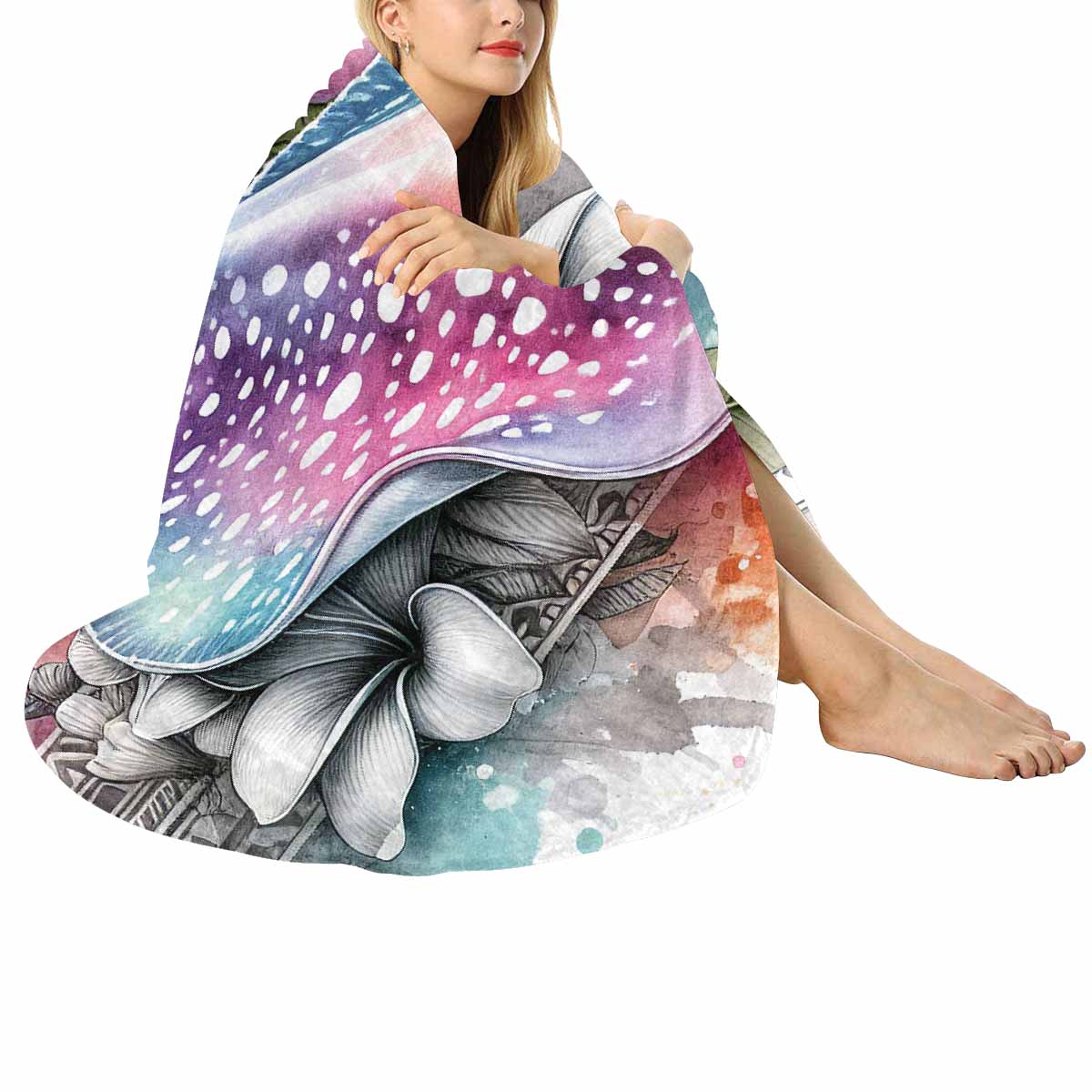 Sea_Animals_Stingray_Awd35198  Circular Micro Fleece Blanket 47"