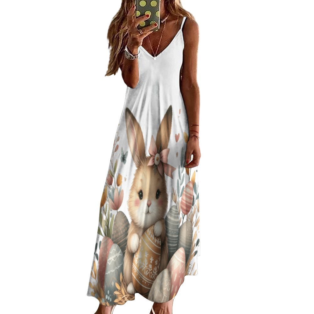 Easter Rabbit Spaghetti Strap Ankle-Length Dress Long dress