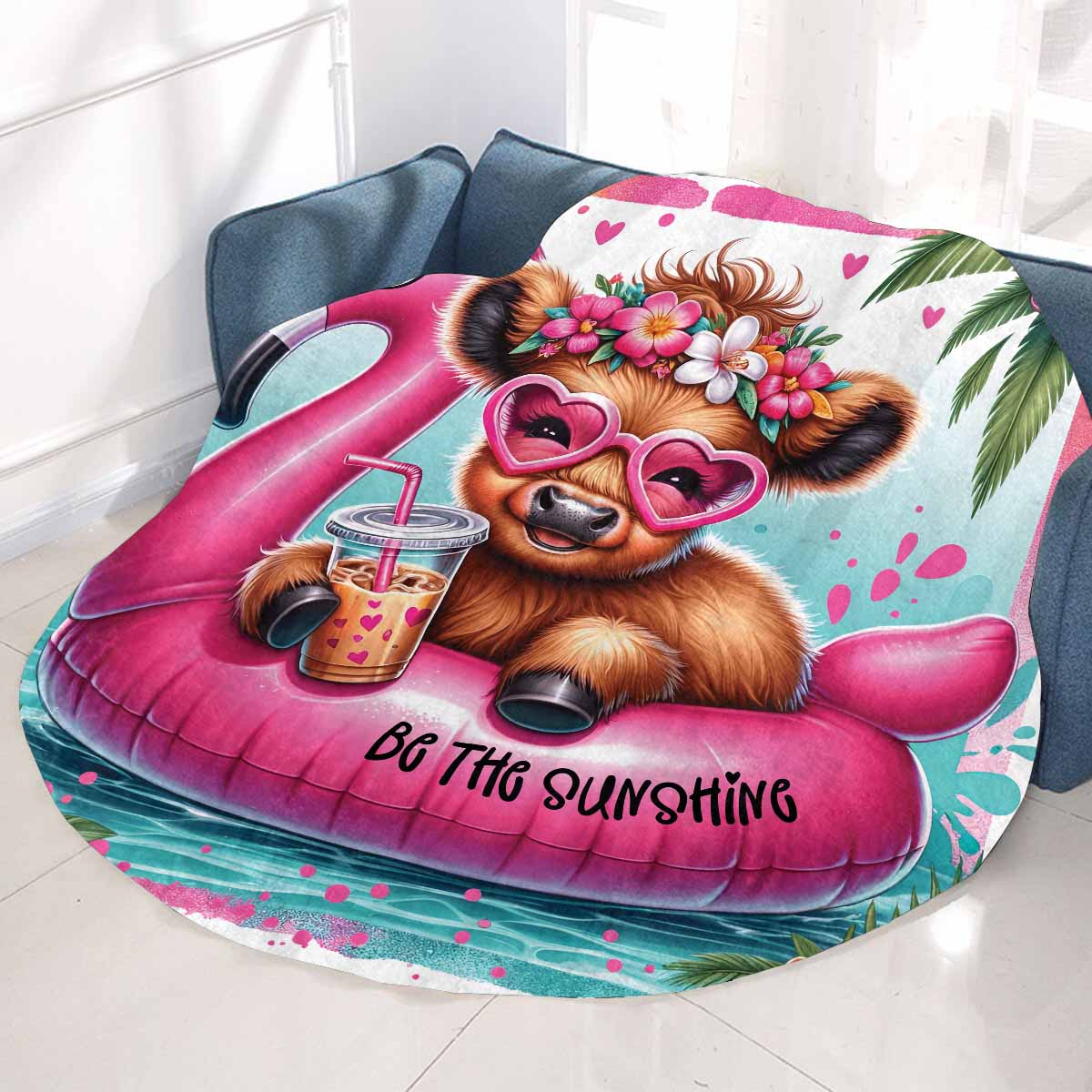 Highland Cow Awd35112  Circular Micro Fleece Blanket 47"