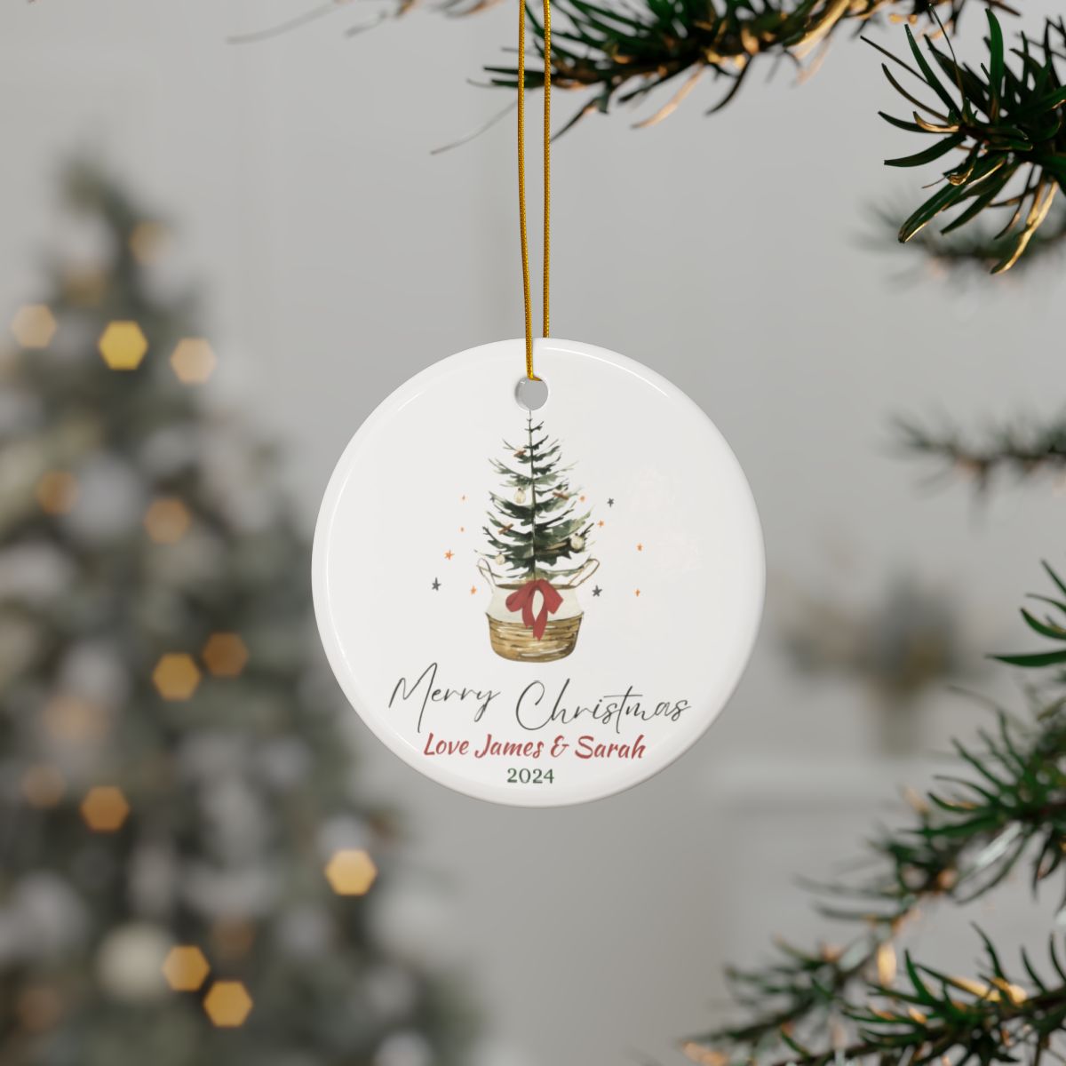 Merry Christmas Tree Ornament, Personalized Holiday Decor, Ceramic Keepsake Gift, Custom Christmas Ornament, Tree Decoration