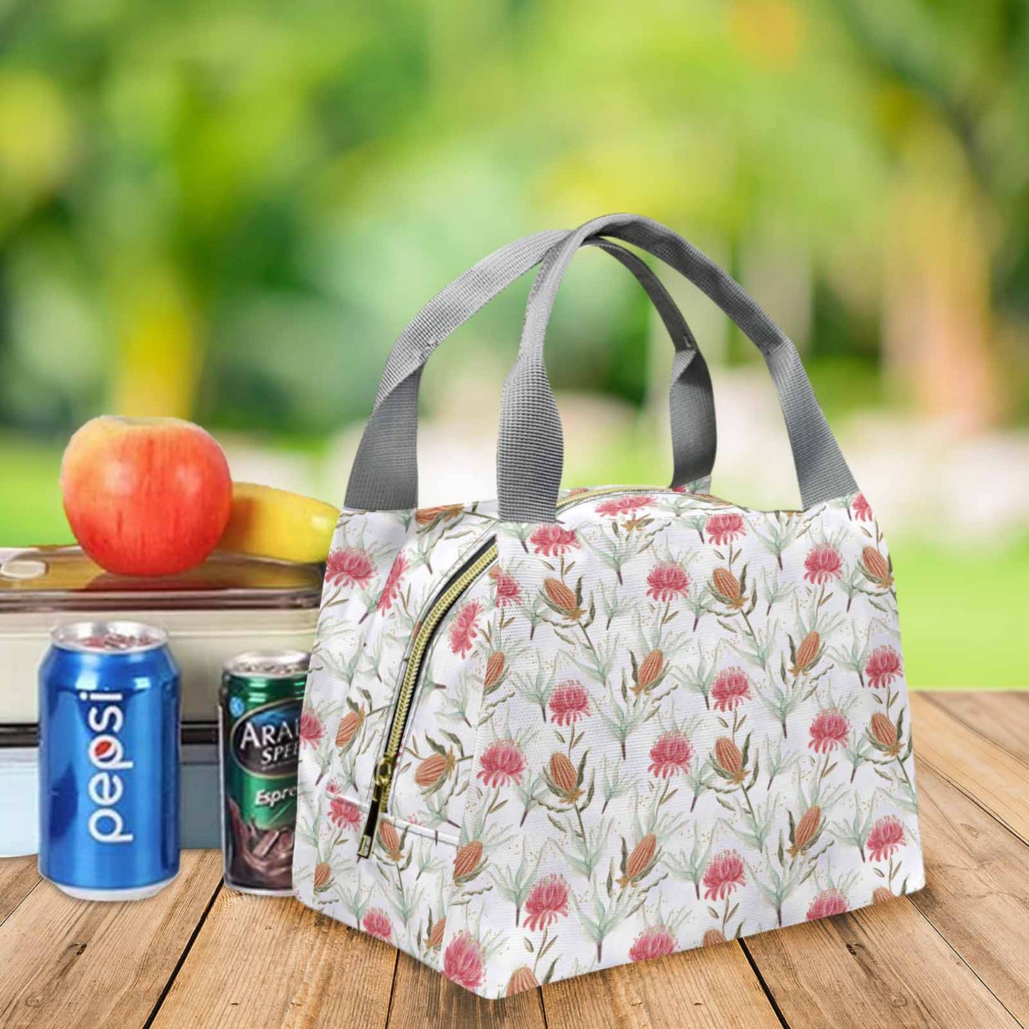 Australian Wattle 50  Portable Lunch Bag-Grey Handle