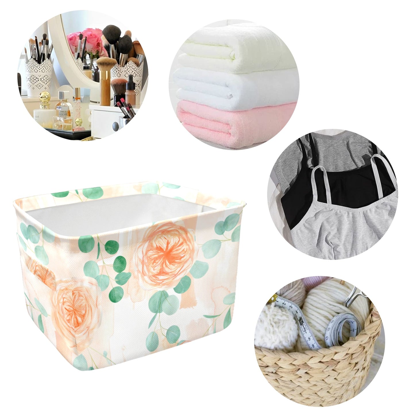 Roses and Eucalyptus Fabric Storage Basket