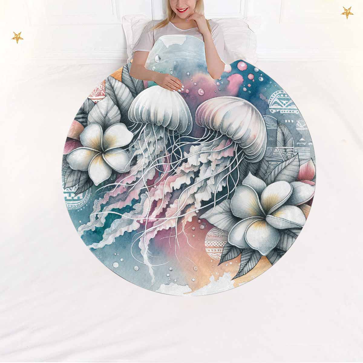 Sea_Animals_Jellyfish_Awd351100  Circular Micro Fleece Blanket 47"