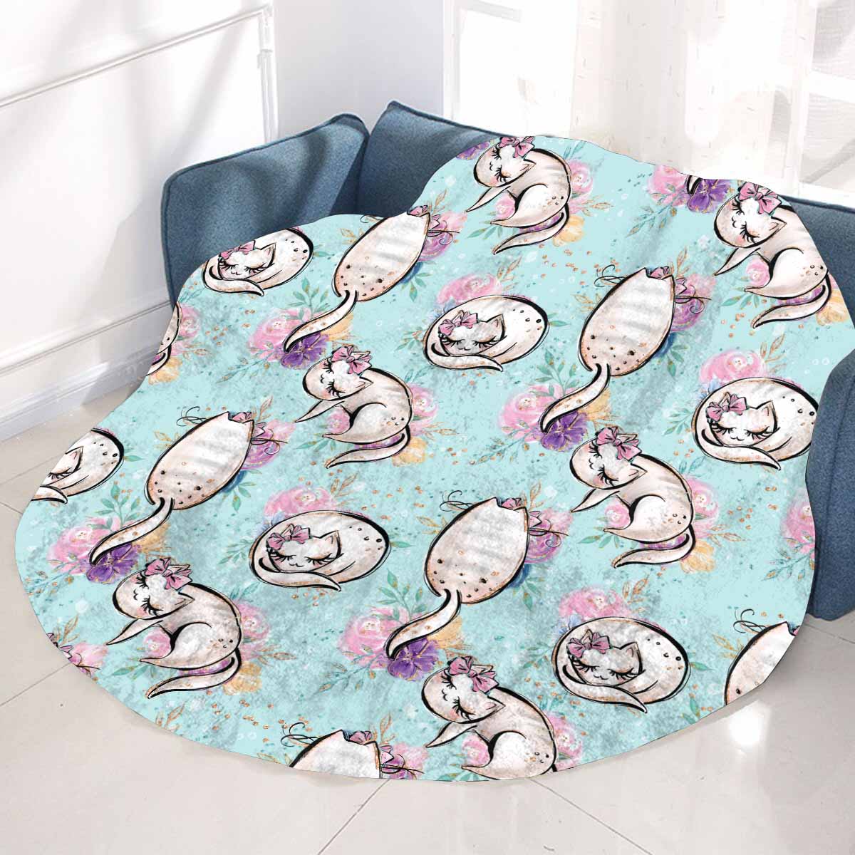 Blue Cats  Circular Micro Fleece Blanket 60"