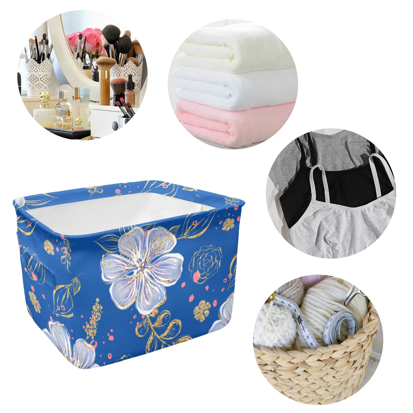 Blue Floral Fabric Storage Basket