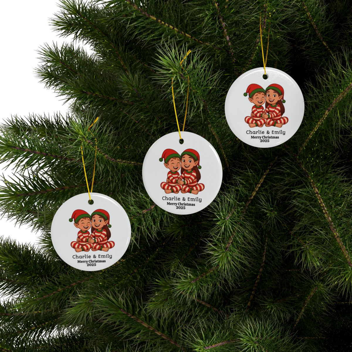 Customizable Elf Ornaments - Holiday Decor, Personalized Ceramic Ornament, Upload your own picture.
