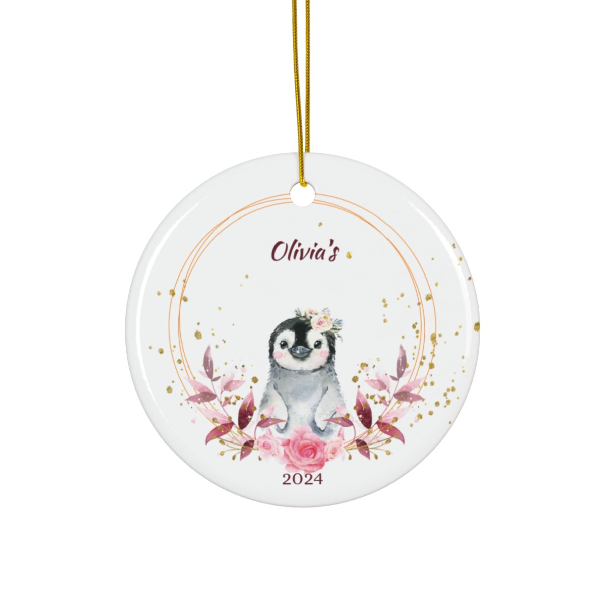 Personalized First Christmas Penguin Ornament, Custom Baby's Keepsake, Ceramic Holiday Décor, Cute Nursery Gift