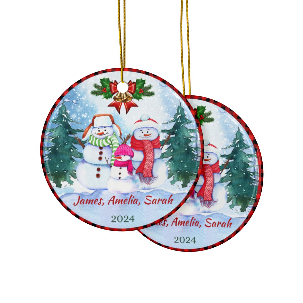 Snowmen Christmas Faimly Personalised Ceramic Ornaments