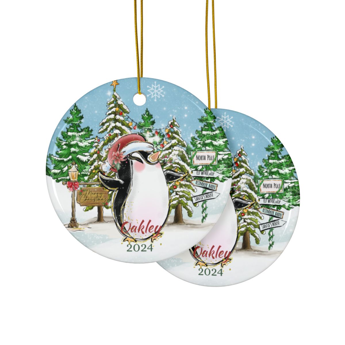 Penguin Christmas Ornament, Personalized Ceramic Keepsake, Holiday Tree Decor, Custom Winter Scene Ornament, Xmas Gift